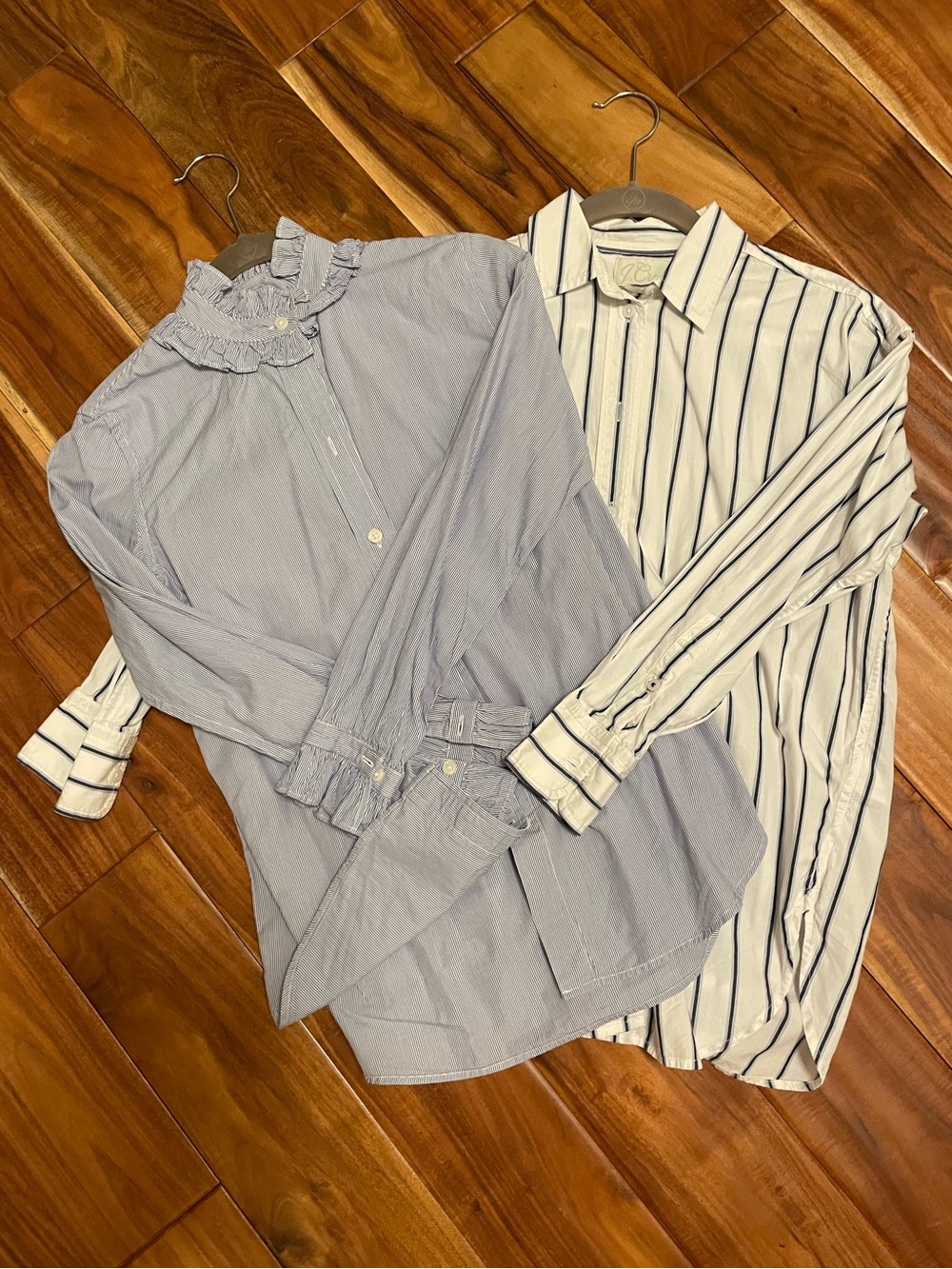 2 J. Crew button down - Blue Pinstripe Ruffle-Collar  - 00